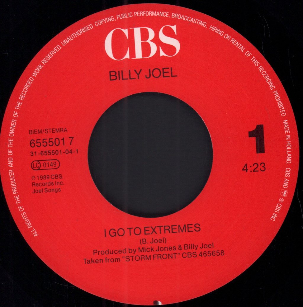 Billy Joel - I Go To Extremes - 7 Inch