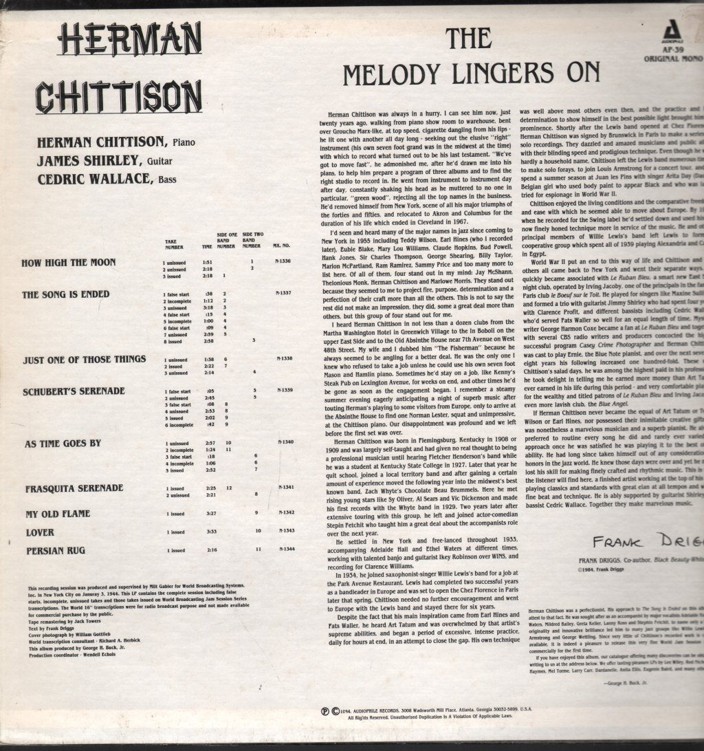 Herman Chittison - Melody Lingers On - Lp