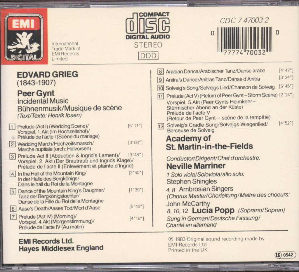 Ambrosian Singers - Peer Gynt Incidental Music - Cd