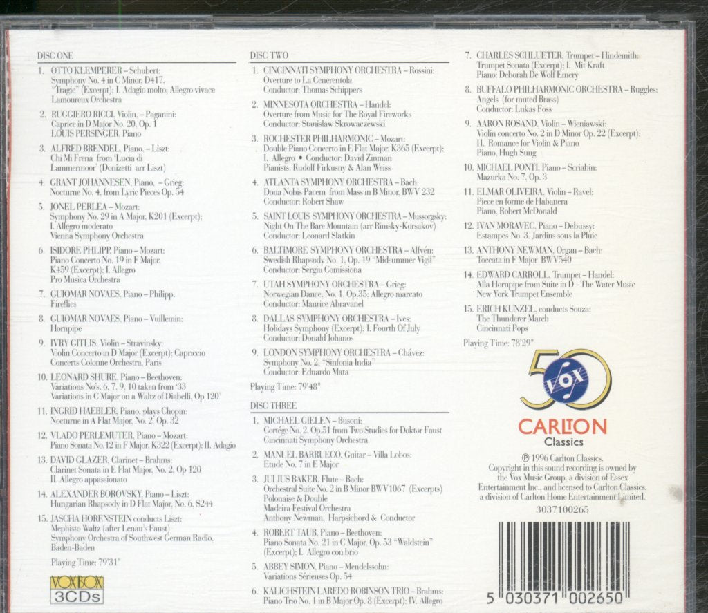 Various Artists - 50 Years Of Vox Recordings 1945-1995 - Triple Cd