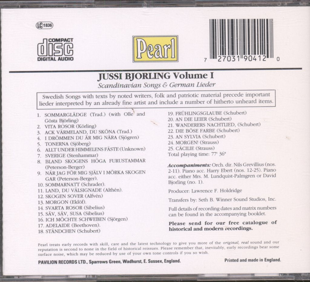Jussi Björling - Scandinavian Songs & German Lieder - Cd