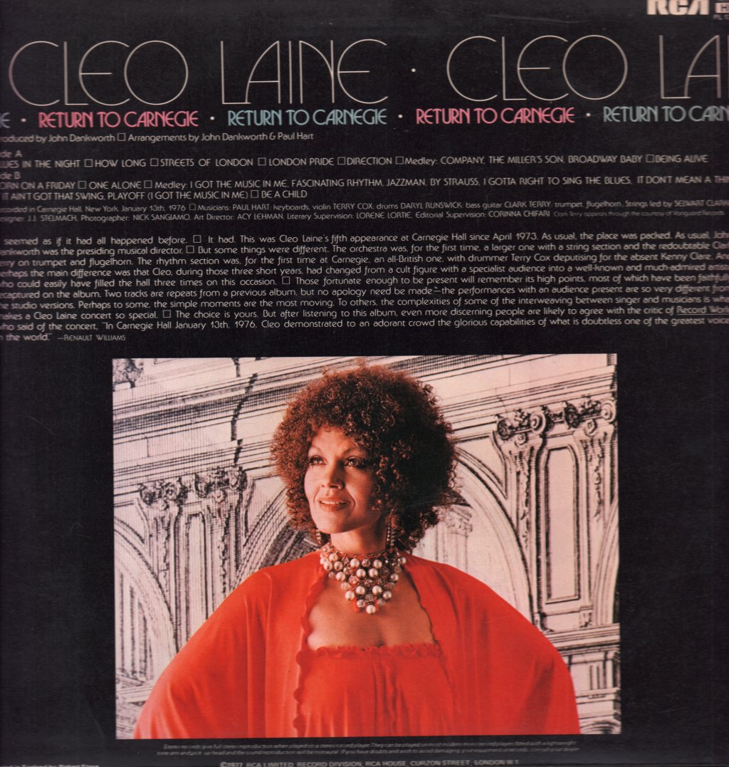 Cleo Laine - Return To Carnegie - Lp