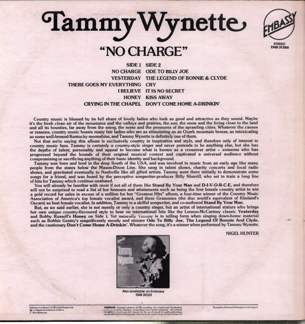 Tammy Wynette - No Charge - Lp