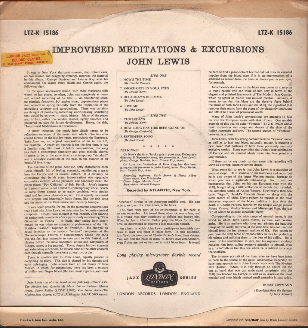 John Lewis - Improvised Meditations And Excursions - Lp