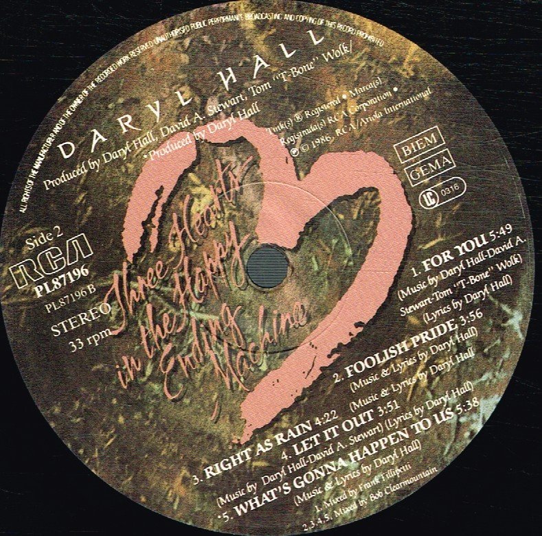 Daryl Hall - Three Hearts In The Happy Ending Machine - Lp