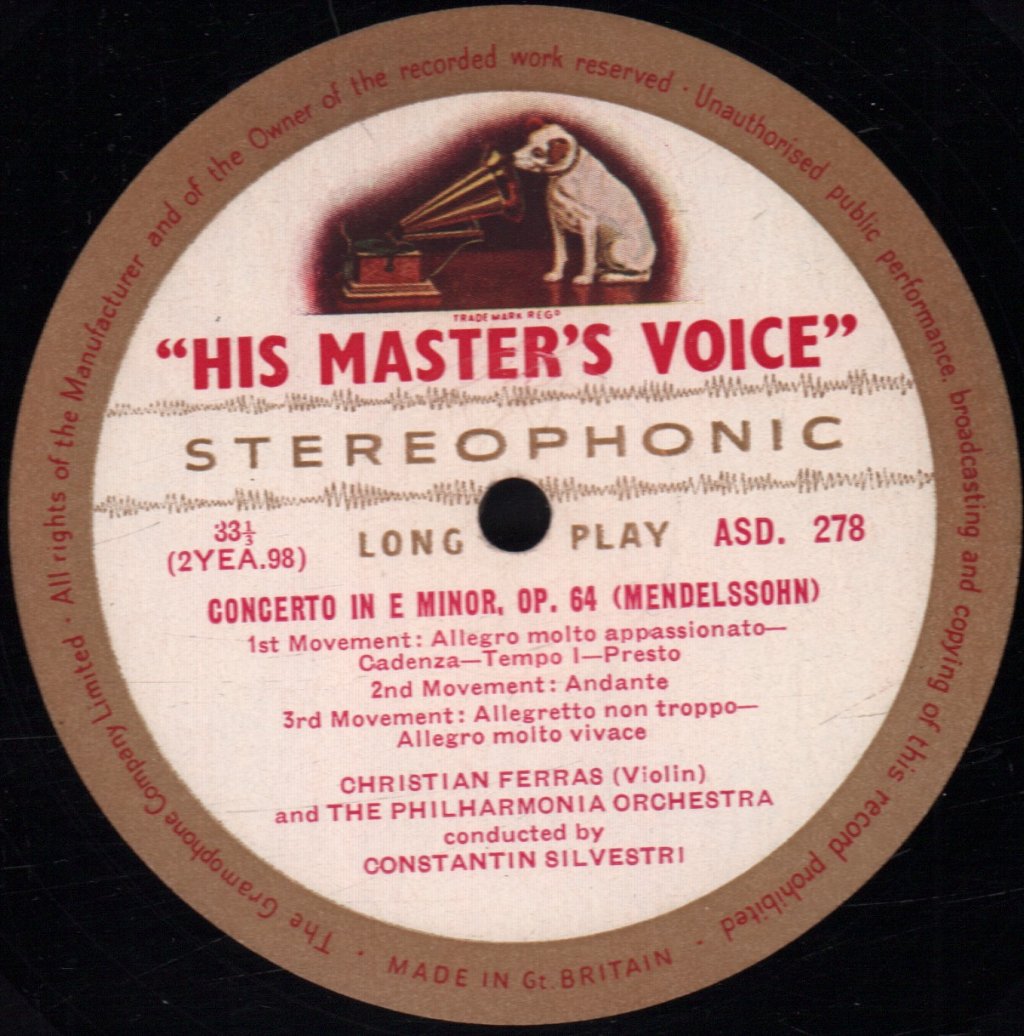 Philharmonia Orchestra - Tchaikovsky / Mendelsohn Violin Concerto - Lp