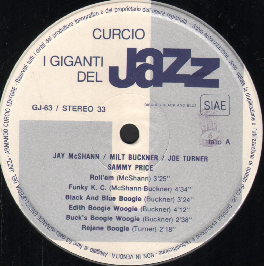 Jay Mcshann Milt Buckner Joe Turner And Sammy Price - I Giganti Del Jazz 63 - Lp