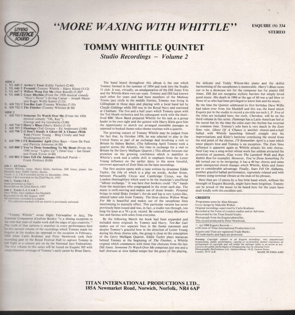 Tommy Whittle - More Waxing With Whittle - Lp