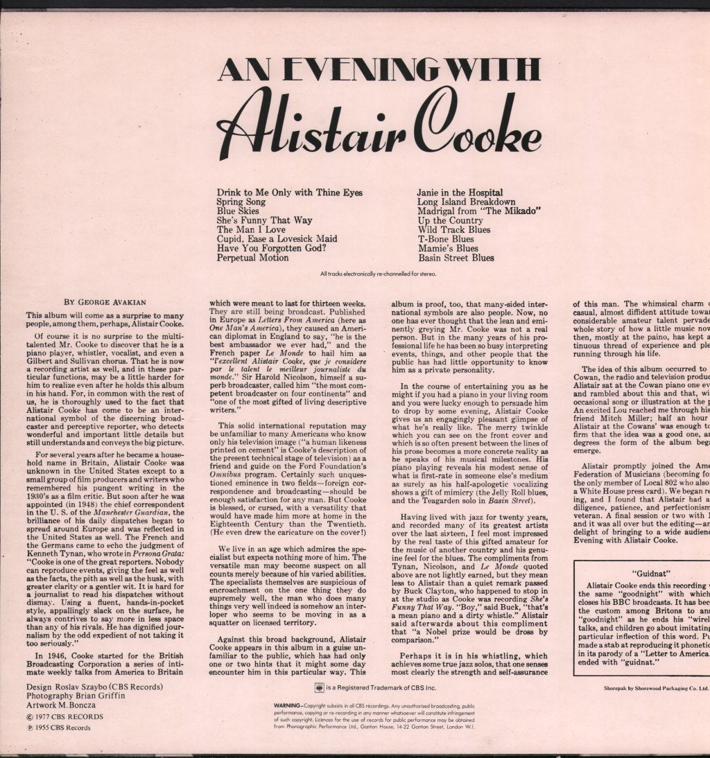 Alistair Cooke - An Evening With Alistair Cooke - Lp