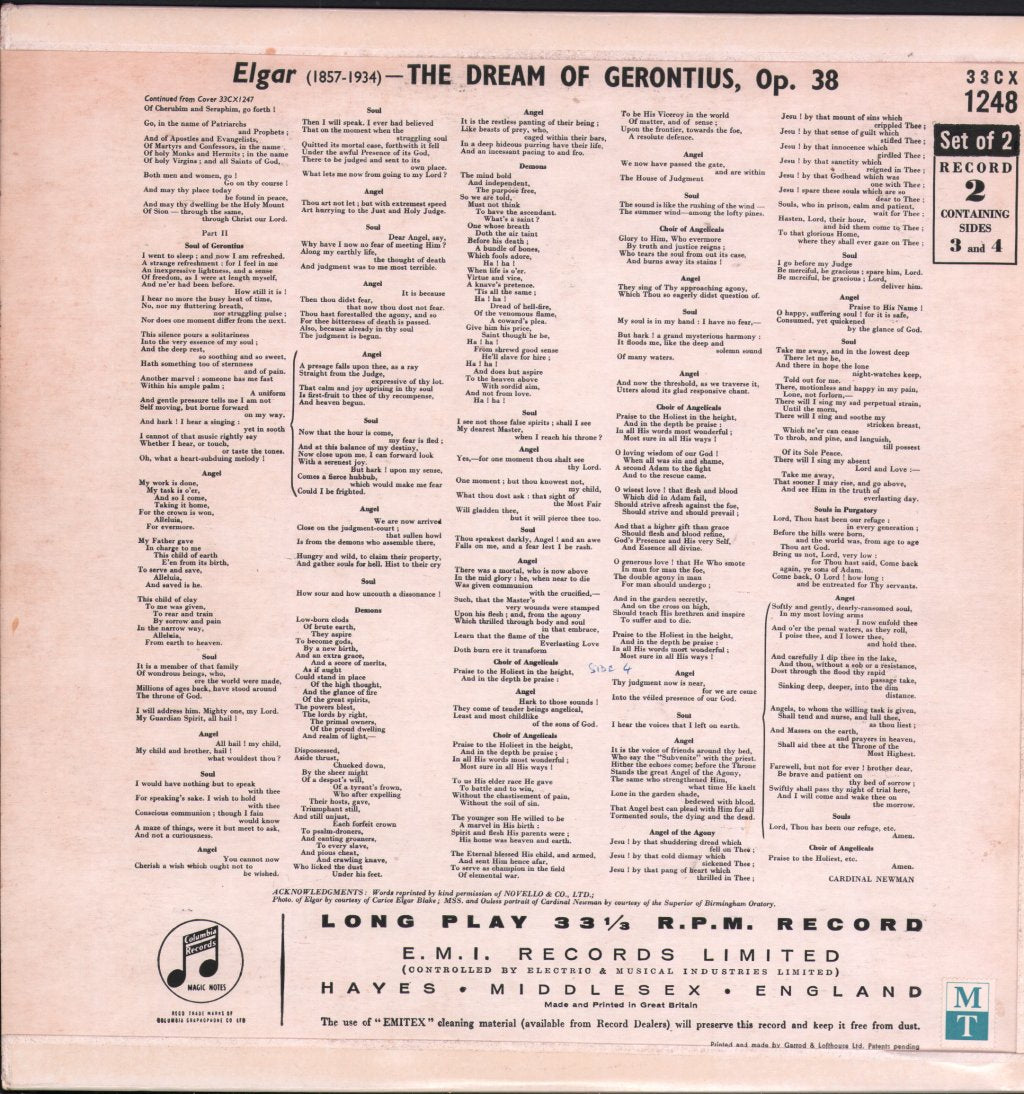 Sir Malcolm Sargent / Richard Lewis / Marjorie Thomas / Huddersfield Choral Society - Elgar - Dream Of Gerontius - Double Lp