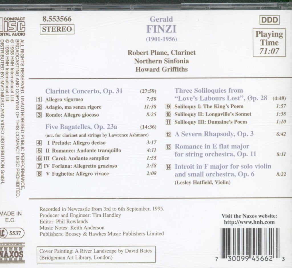 Robert Plane, Northern Sinfonia, Howard Griffiths - Finzi - Clarinet Concerto • Five Bagatelles • Three Soliloquies From "Love's Labours Lost" • Severn Rhapsody • Romance • Introit - Cd