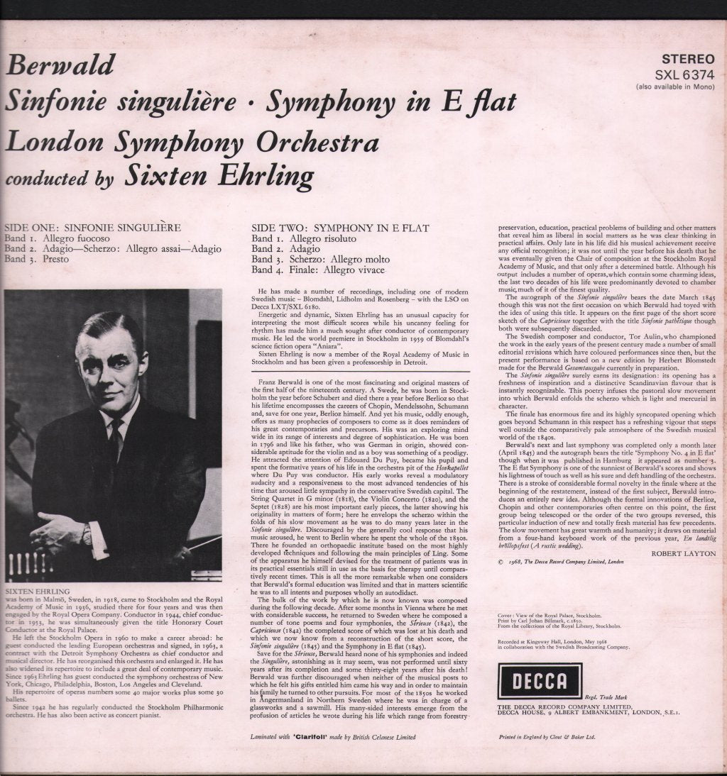 London Symphony Orchestra / Sixten Ehrling - Sinfonie Singulière / Symphony In E Flat - Lp