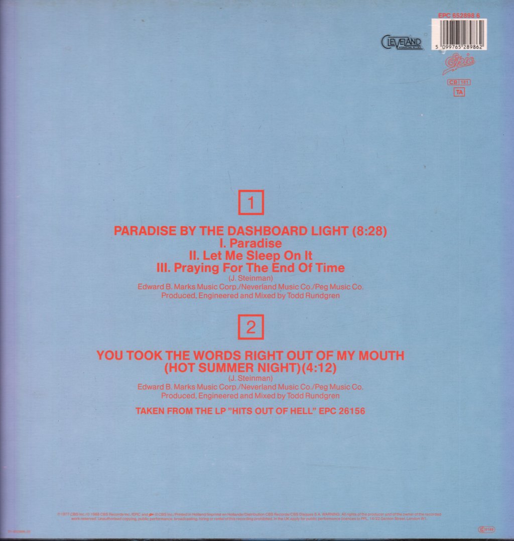 Meat Loaf - Paradise By The Dashboard Light - 12 Inch