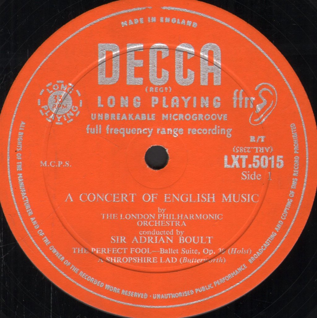 Sir Adrian Boult / London Philharmonic Orchestra - A Concert Of English Music - Lp