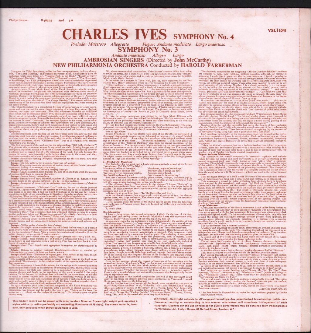 Harold Farberman / New Philharmonia Orchestra - Charles Ives - Symphony No.3 / Symphony No.4 - Lp