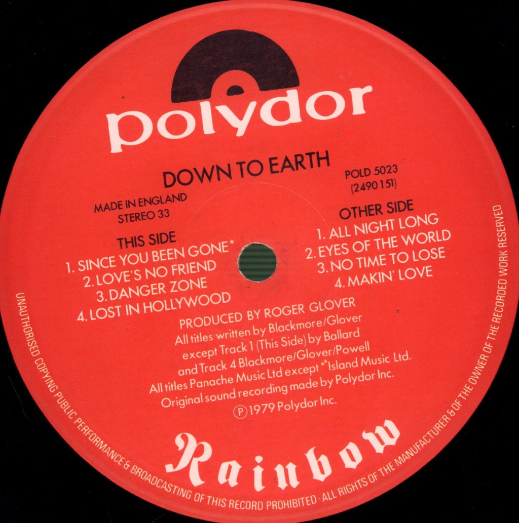 Rainbow - Down To Earth - Lp