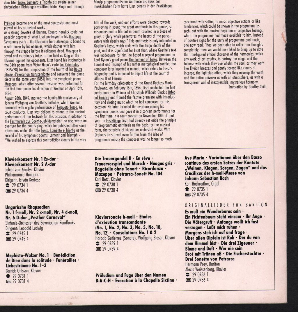 Kurt Masur / Gewandhausorchester Leipzig - Franz Liszt - Les Préludes / Mazeppa / Tasso, Lamento E Trionfo / Orpheus - Lp