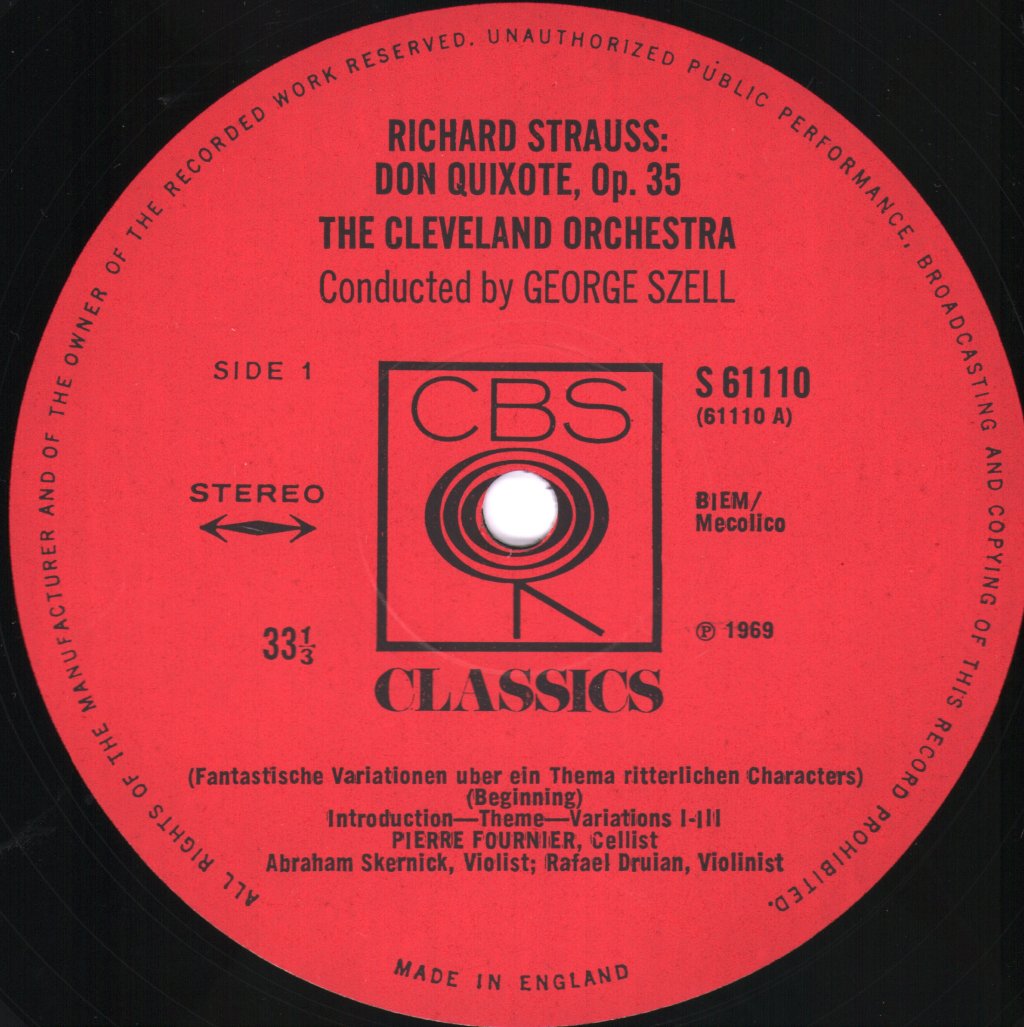 Pierre Fournier / George Szell / Cleveland Orchestra - Strauss - Don Quixote - Lp