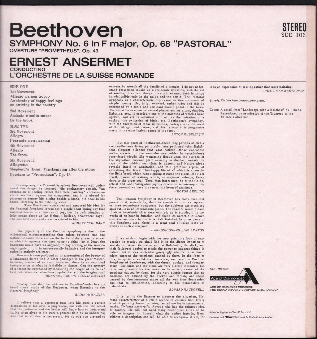 Ernest Ansermet / L'Orchestre De La Suisse Romande - Beethoven - Symphony No. 6 "Pastoral" / Prometheus Overture - Lp