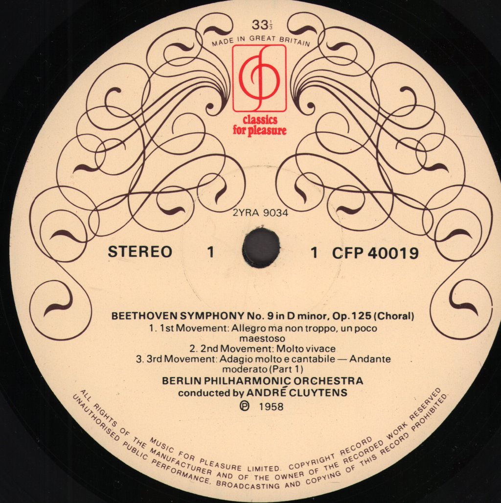 Andre Cluytens / Berlin Philharmonic Orchestra / Gre Brouwenstijn / Kerstin Meyer / Nicolai Gedda - Beethoven - Symphony No. 9 In D Minor - "Choral" - Lp