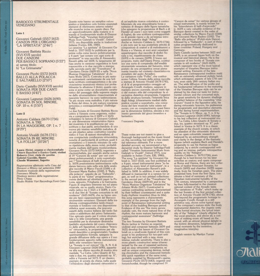 Barocco Strumentale Veneziano - Gabrieli / Riccio / Picchi / Castello / Legrenzi / Caldara / Vivaldi - Lp