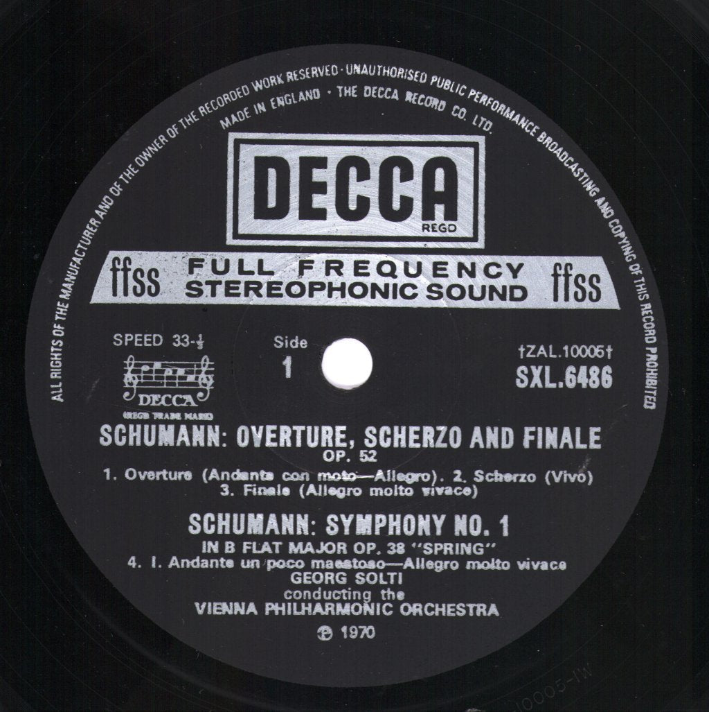 Georg Solti / Vienna Philharmonic Orchestra - Schumann - Symphony No.1 Op. 38 'Spring' / Overture, Scherzo And Finale, Op. 52 - Lp