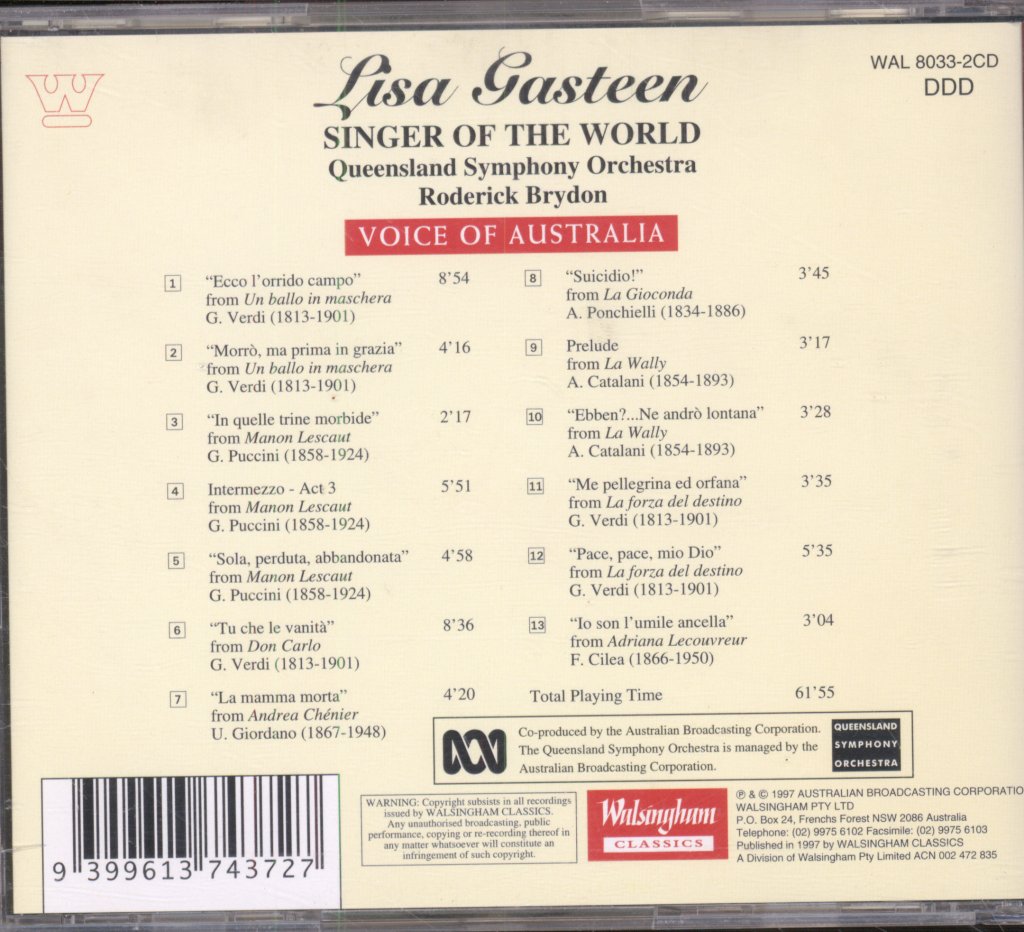 Lisa Gasteen - Singer Of The World - Cd