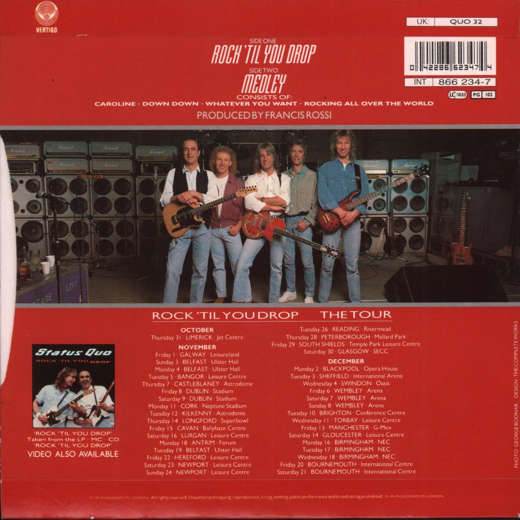 Status Quo - Rock 'Til You Drop - 7 Inch