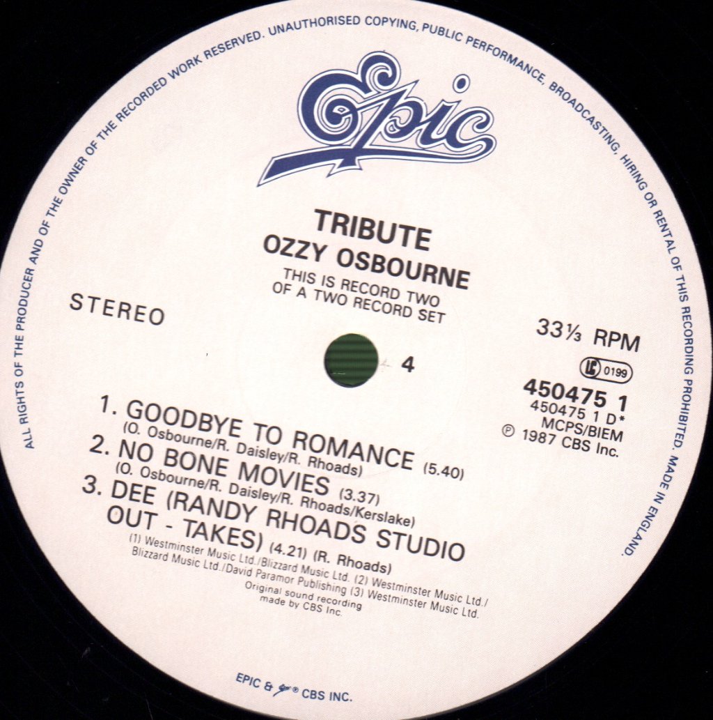 Ozzy Osbourne/Randy Rhoads - Tribute - Double Lp