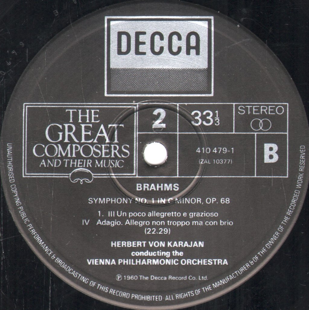 Herbert Von Karajan / Vienna Philharmonic - Brahms - Symphony No.1 In C Minor - Lp