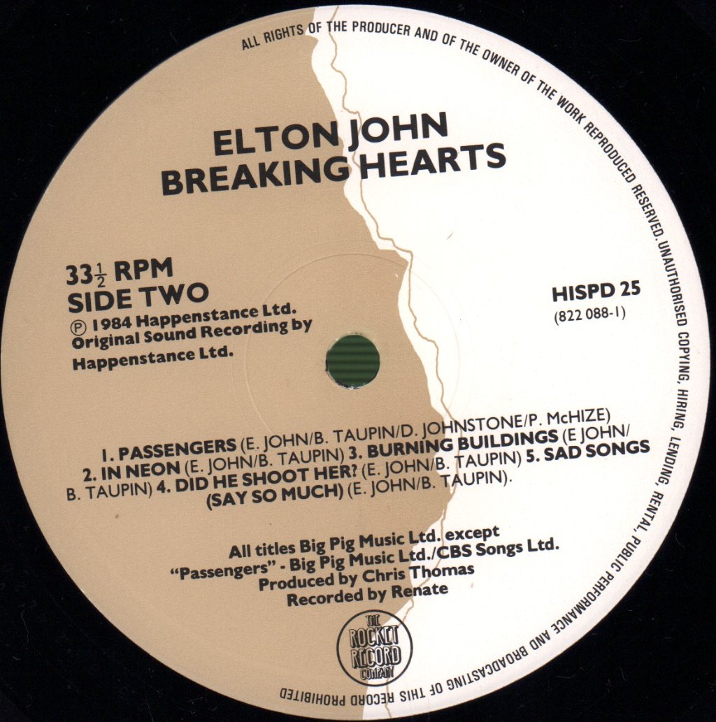 Elton John - Breaking Hearts - Lp