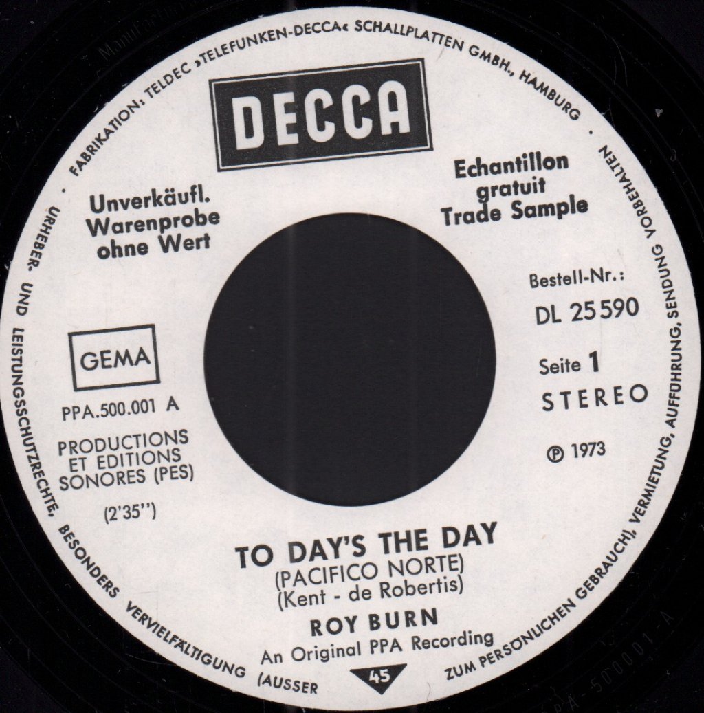 Roy Burn - To Day's The Day - 7 Inch