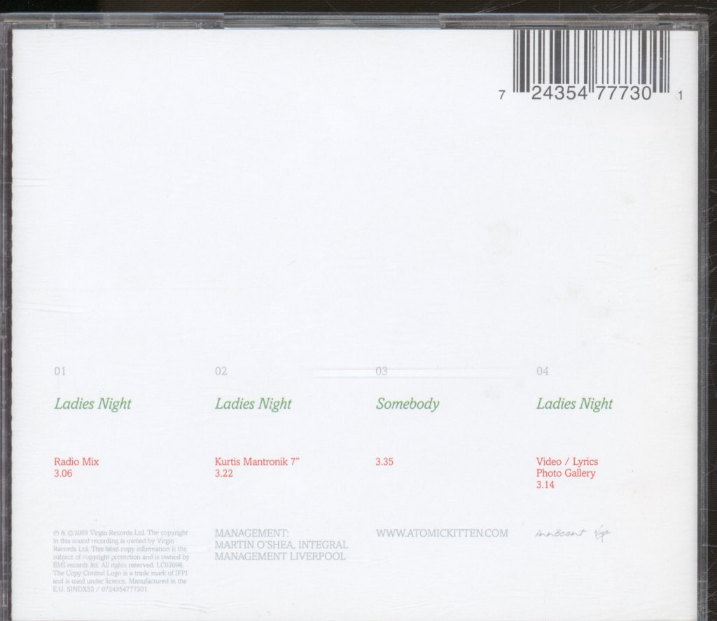 Atomic Kitten Featuring Kool And The Gang - Ladies Night - Cd