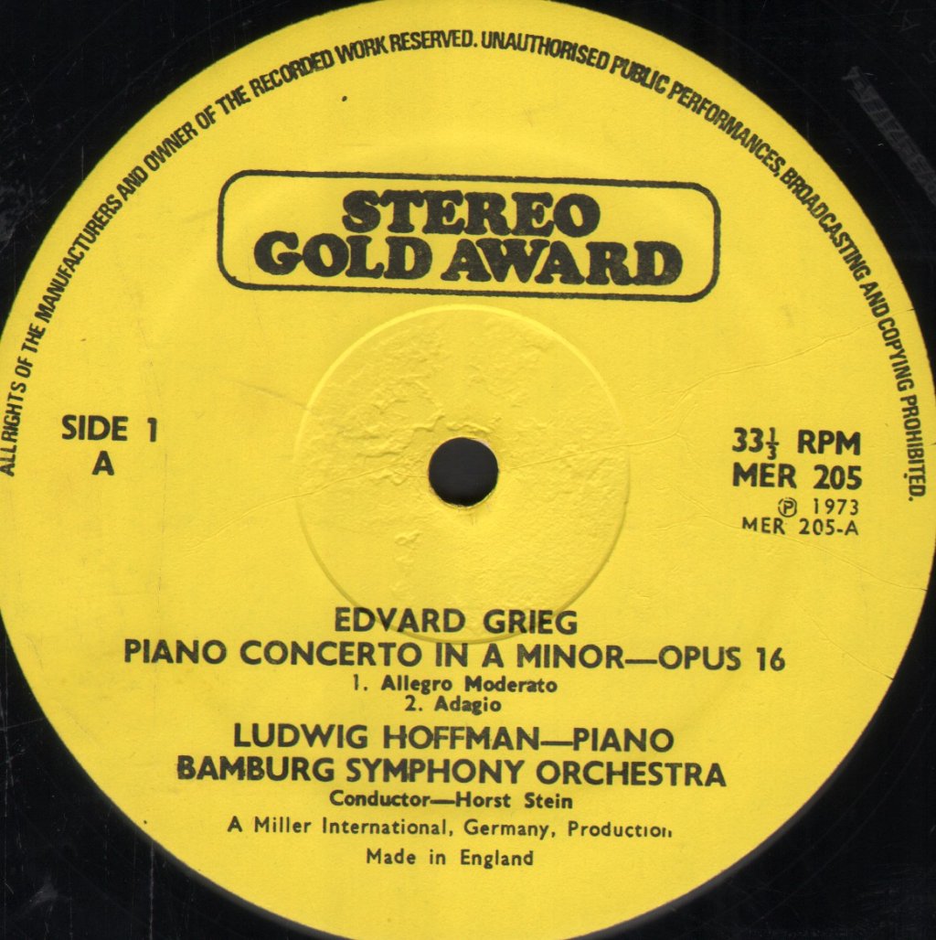 Ludwig Hoffmann / Horst Stein / Bamberg Symphony Orchestra - Grieg - Piano Concerto In A-Minor / Chopin - 3 Etudes - Lp