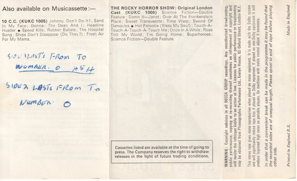 10cc - Sheet Music - Cassette