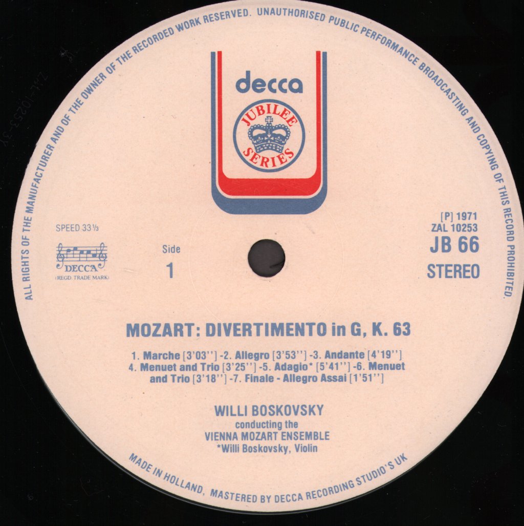 Willi Boskovsky / Vienna Mozart Ensemble - Mozart - Divertimento In G / Cassation No.2 In B Flat - Lp