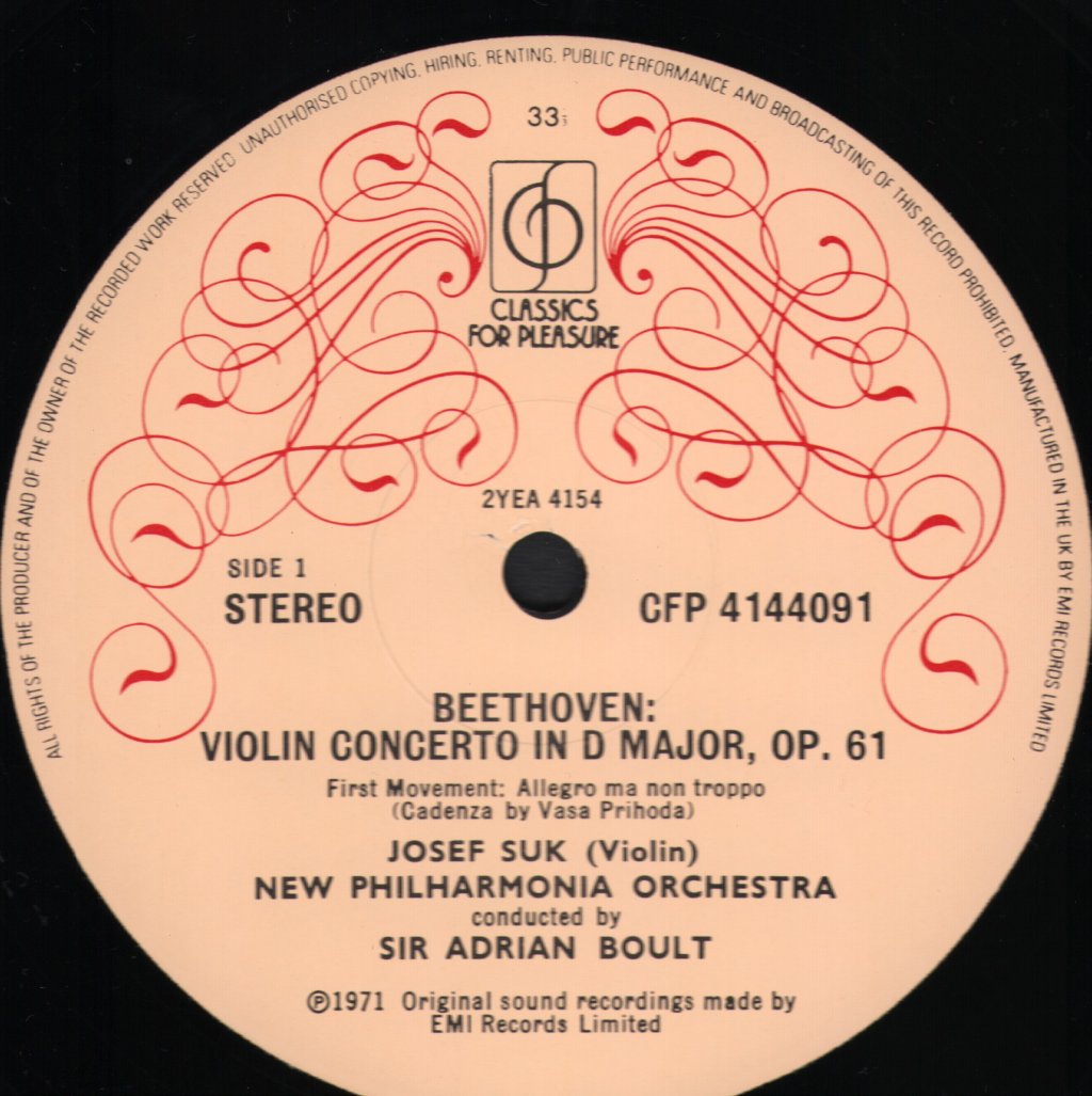 Josef Suk / Sir Adrian Boult / New Philharmonia Orchestra - Beethoven - Violin Concerto / Coriolan Overture - Lp