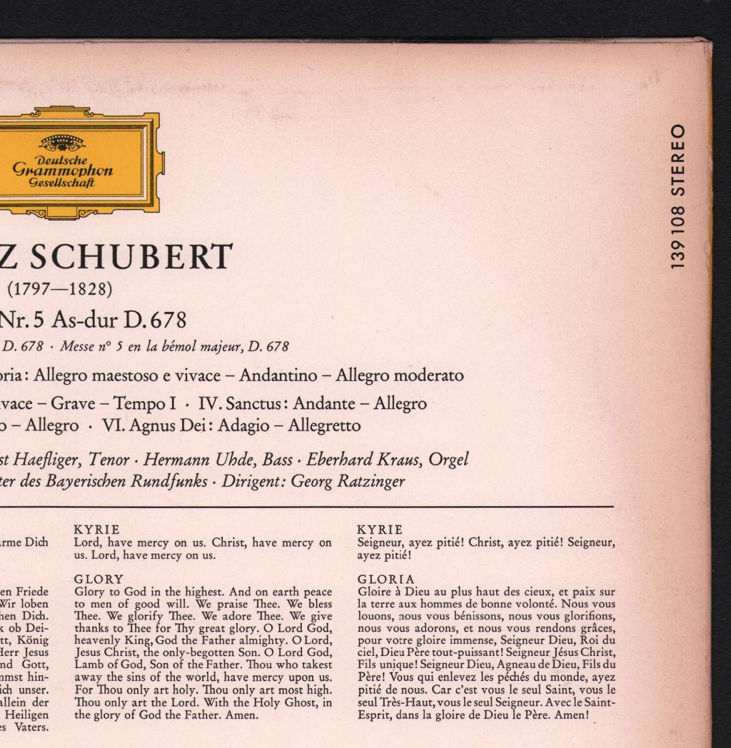 Maria Stader / Marga Hoeffgen / Ernst Haefliger / Hermann Uhde / Regensburger Domchor - Franz Schubert - Messe Nr. 5 As-Dur D. 678 - Lp