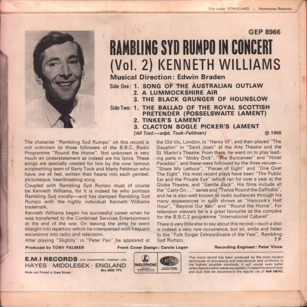 Kenneth Williams - Rambling Syd Rumpo In Concert Vol 2 - 7 Inch