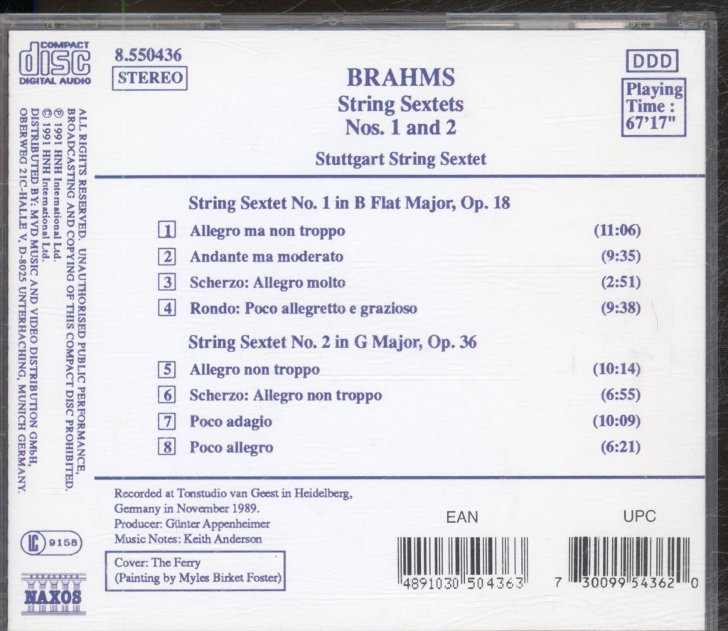 Stutgart String Sextet - Brahms - String Sextets Nos. 1 And 2 - Cd