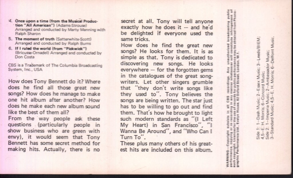 Tony Bennett - Tony's Greatest Hits - Cassette