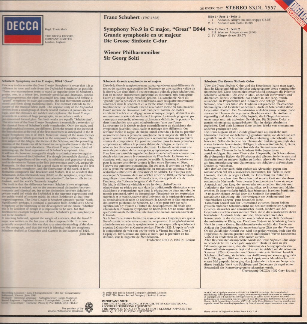 Wiener Philharmoniker / Sir Georg Solti - Schubert - Symphony No.9 - Lp