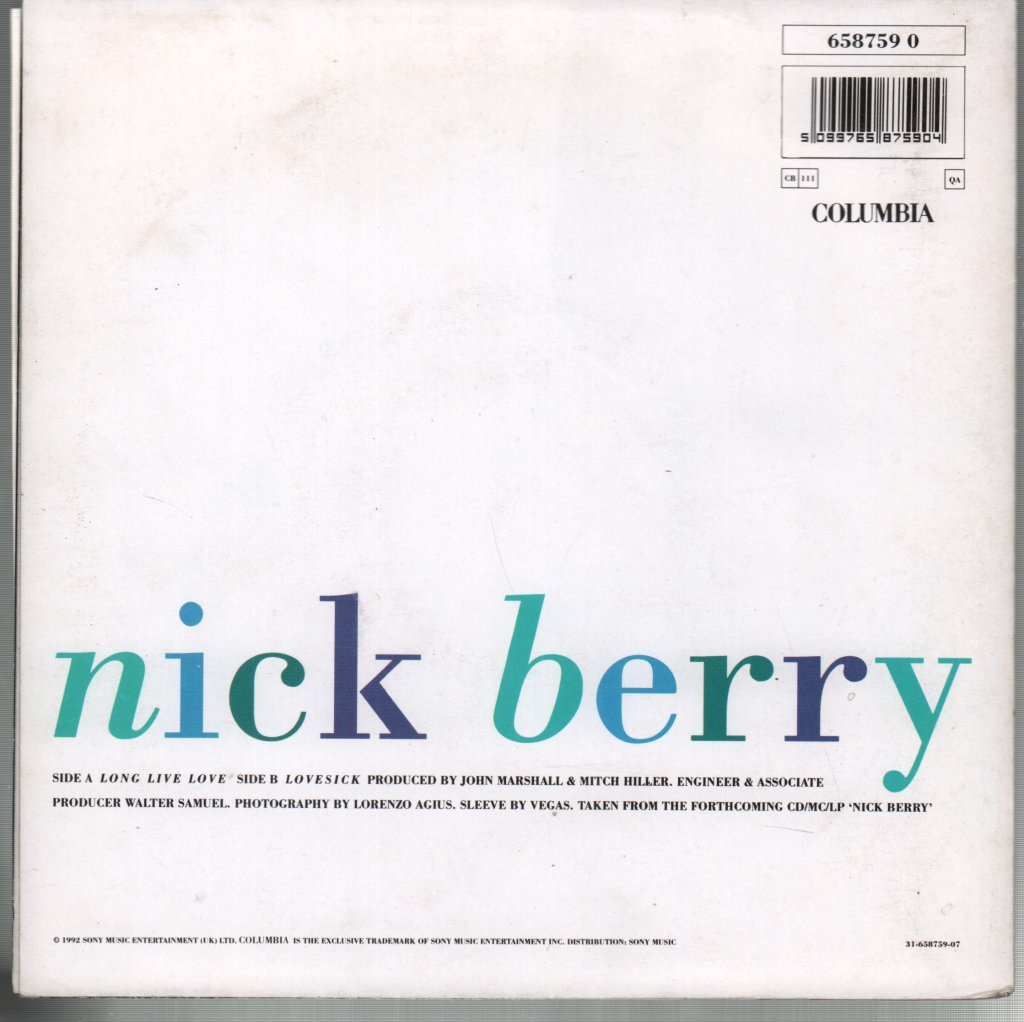 Nick Berry - Long Live Love - 7 Inch