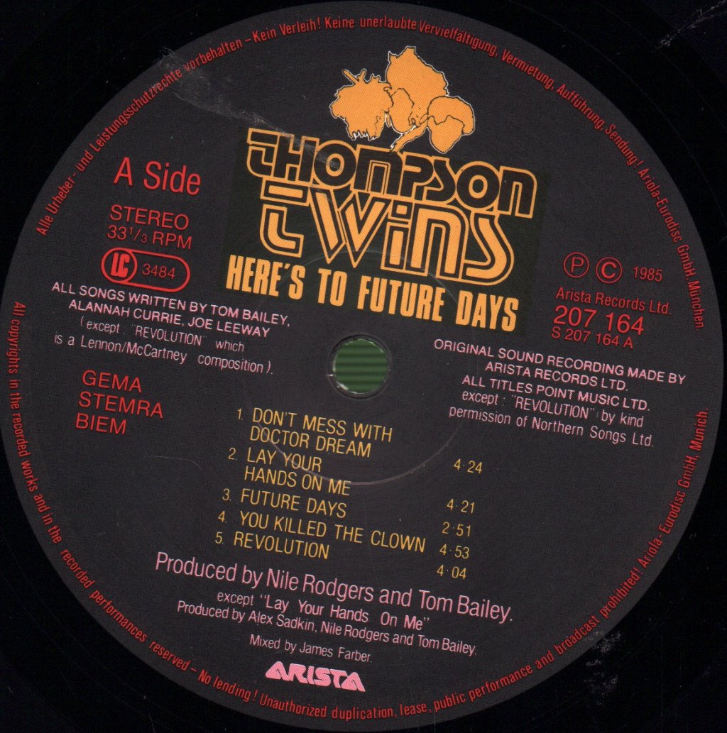 Thompson Twins - Here's To Future Days - Double Lp