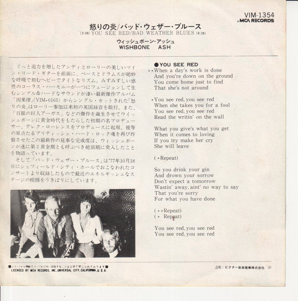 Wishbone Ash - You See Red - 7 Inch