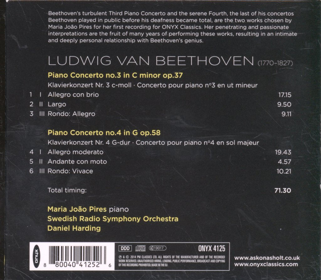 Maria-João Pires, The Swedish Radio Symphony Orchestra, Daniel Harding - Beethoven Piano Concertos 3 & 4 - Cd