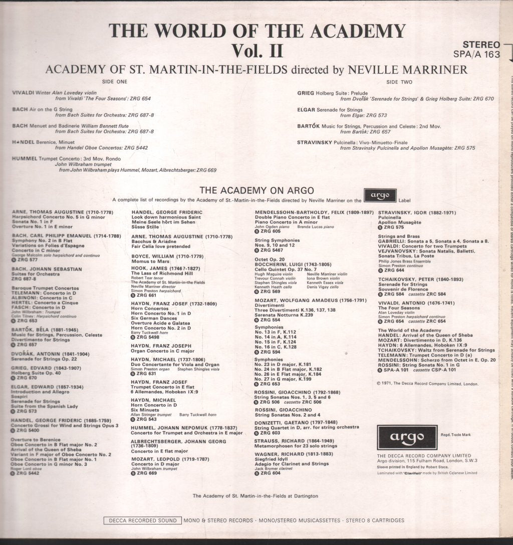 Neville Marriner / Academy Of St. Martin In The Fields - World Of The Academy Vol. II - Lp
