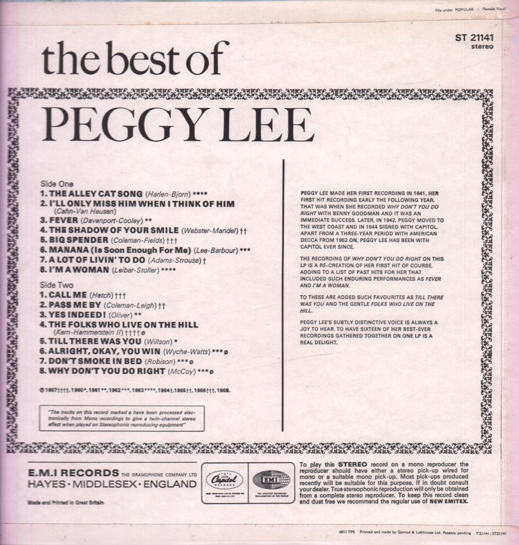 Peggy Lee - Best Of Peggy Lee - Lp