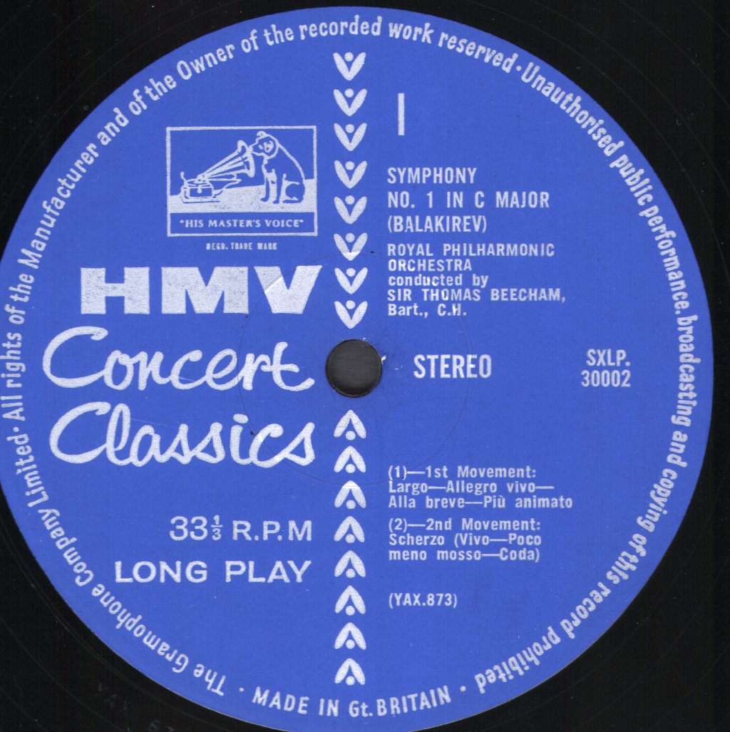 Sir Thomas Beecham / Royal Philharmonic Orchestra - Balakirev - Symphony No.1 In C Major - Lp