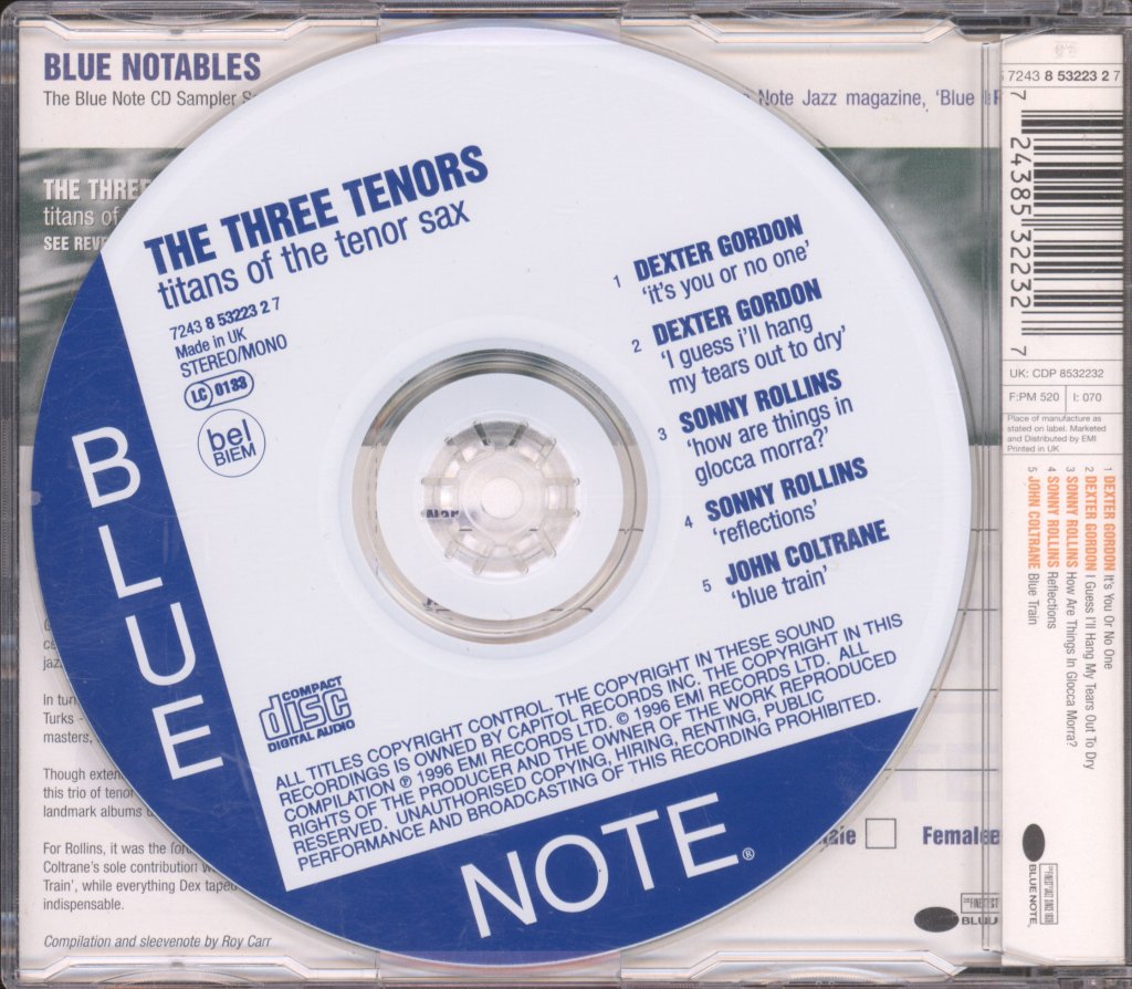 Dexter Gordon - Three Tenors - Titans Of The Tenor Sax. Blue Notables Vol. 1 - Cd